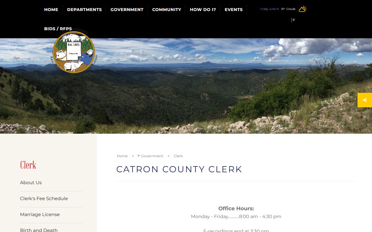 Catron County District Court Clerk county clerk records page