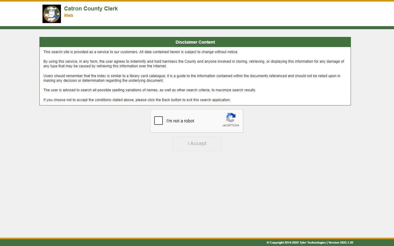 Catron County District Court Clerk Tyler records disclaimer