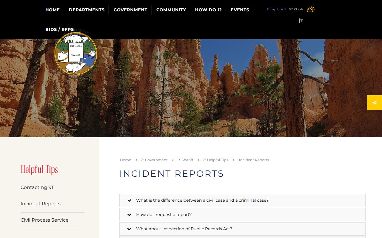 Catron County arrest records incident report request instructions