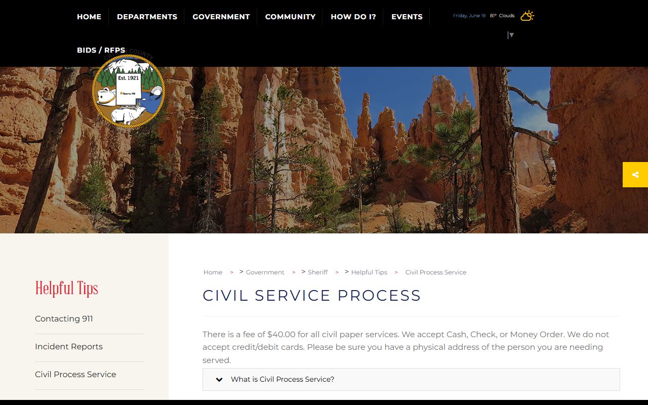 Catron County court charge records civil process service information