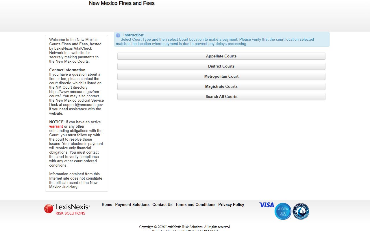 New Mexico Courts online fine and fee payment portal