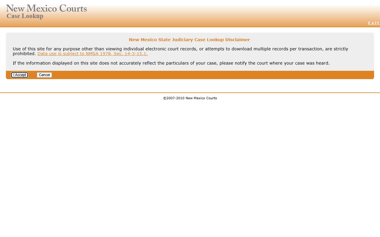 New Mexico Case Lookup page for public court record searches