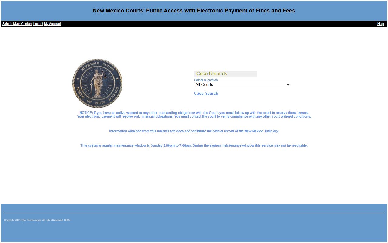 Odyssey Public Access entry point for New Mexico court records
