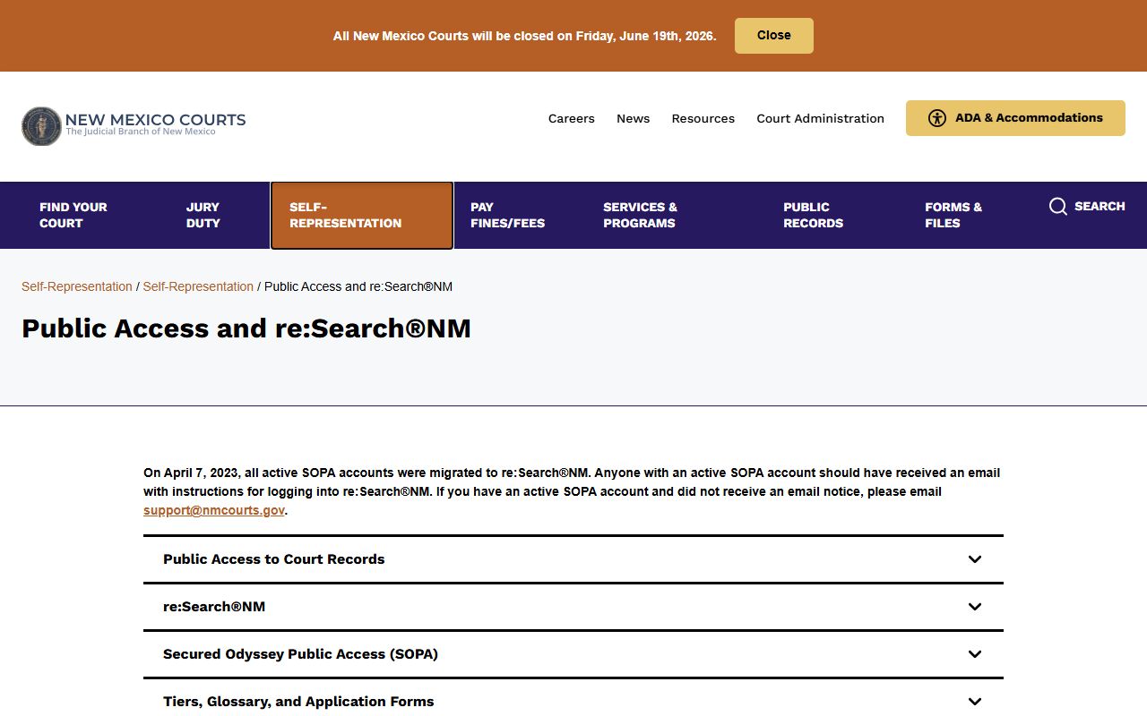 New Mexico Courts public access and re:SearchNM information page