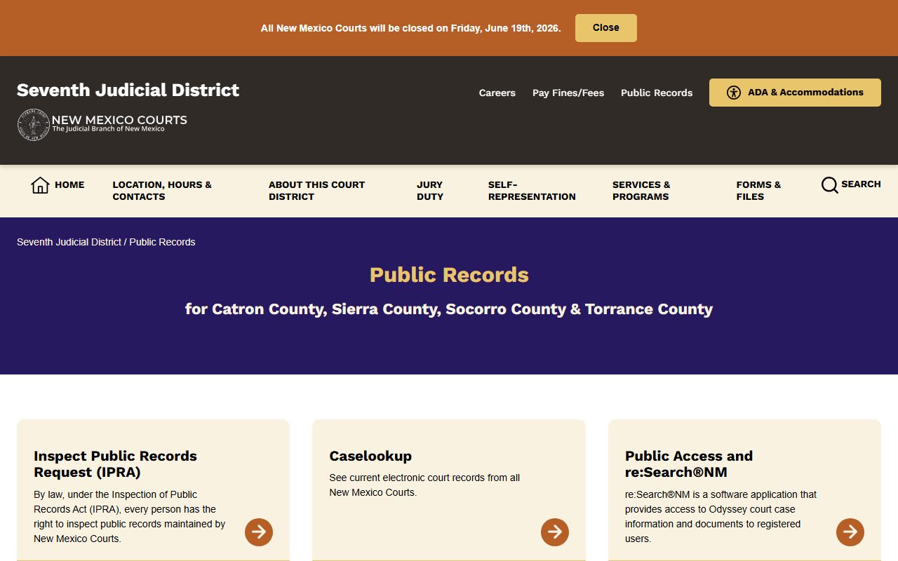 Seventh Judicial District public records page for court record request options