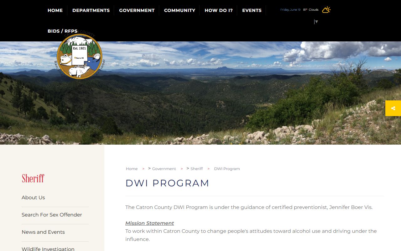 Catron County criminal court records DWI program page