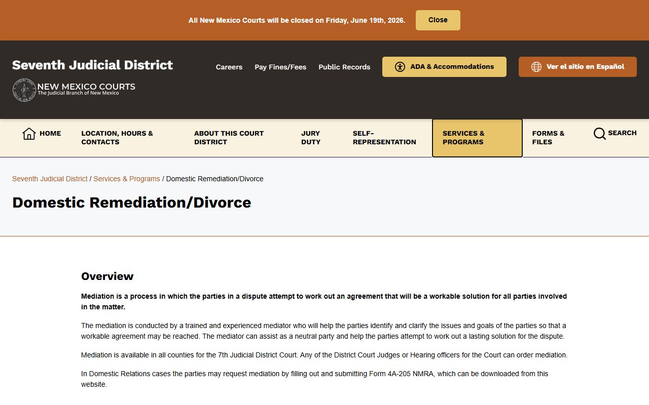 Seventh Judicial District domestic remediation and divorce services page