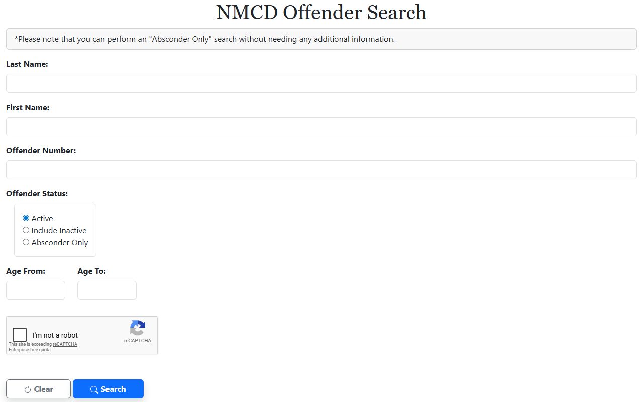 Catron County inmate records NMCD offender search portal