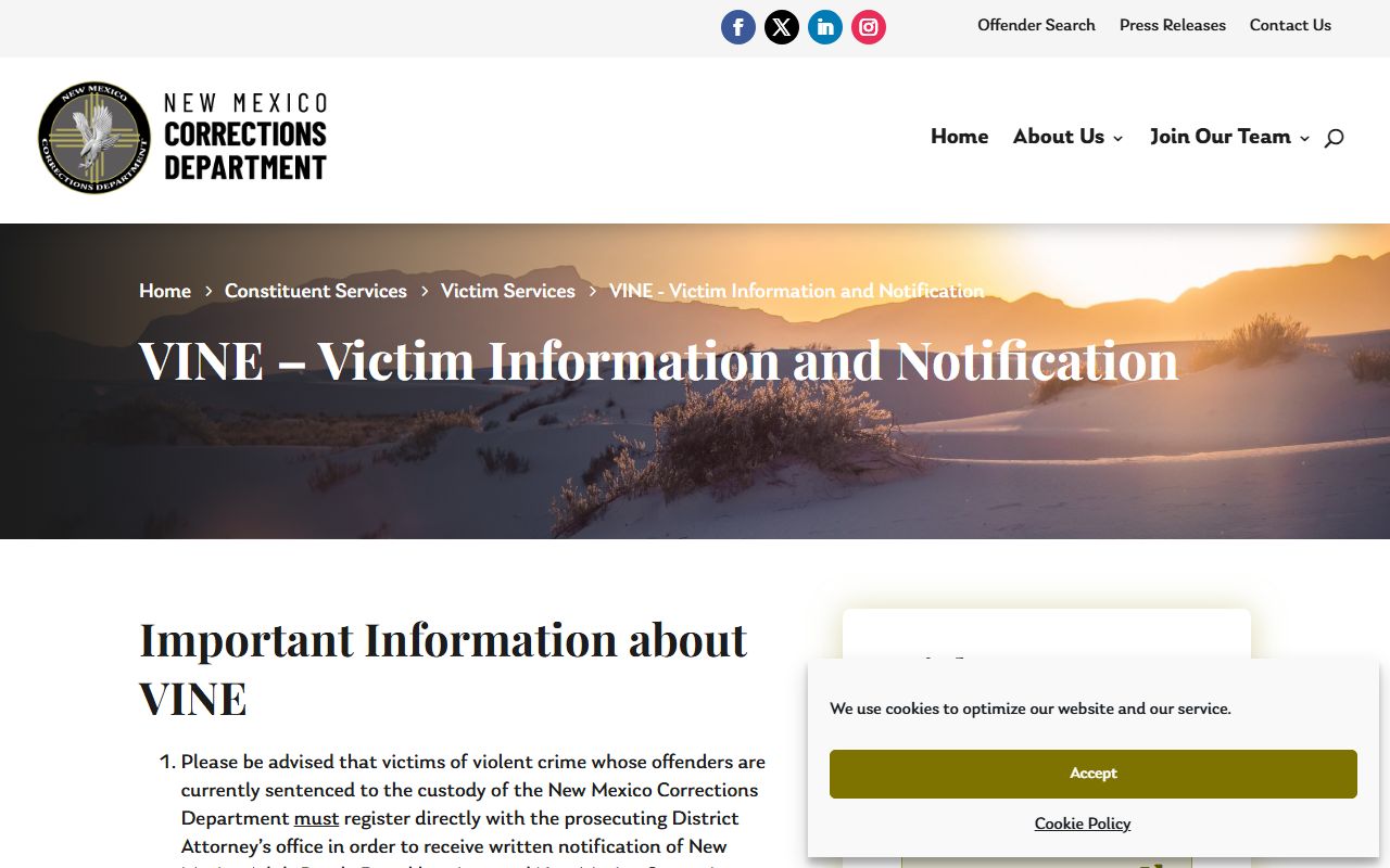 Catron County inmate records NMCD VINE notification information