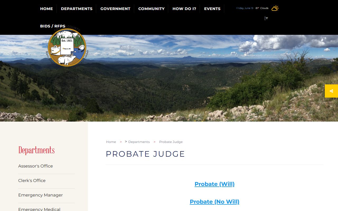 Catron County Probate Court probate judge records page