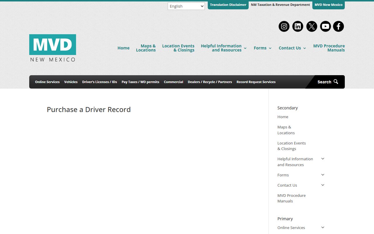 Catron County traffic court records MVD purchase driver record page
