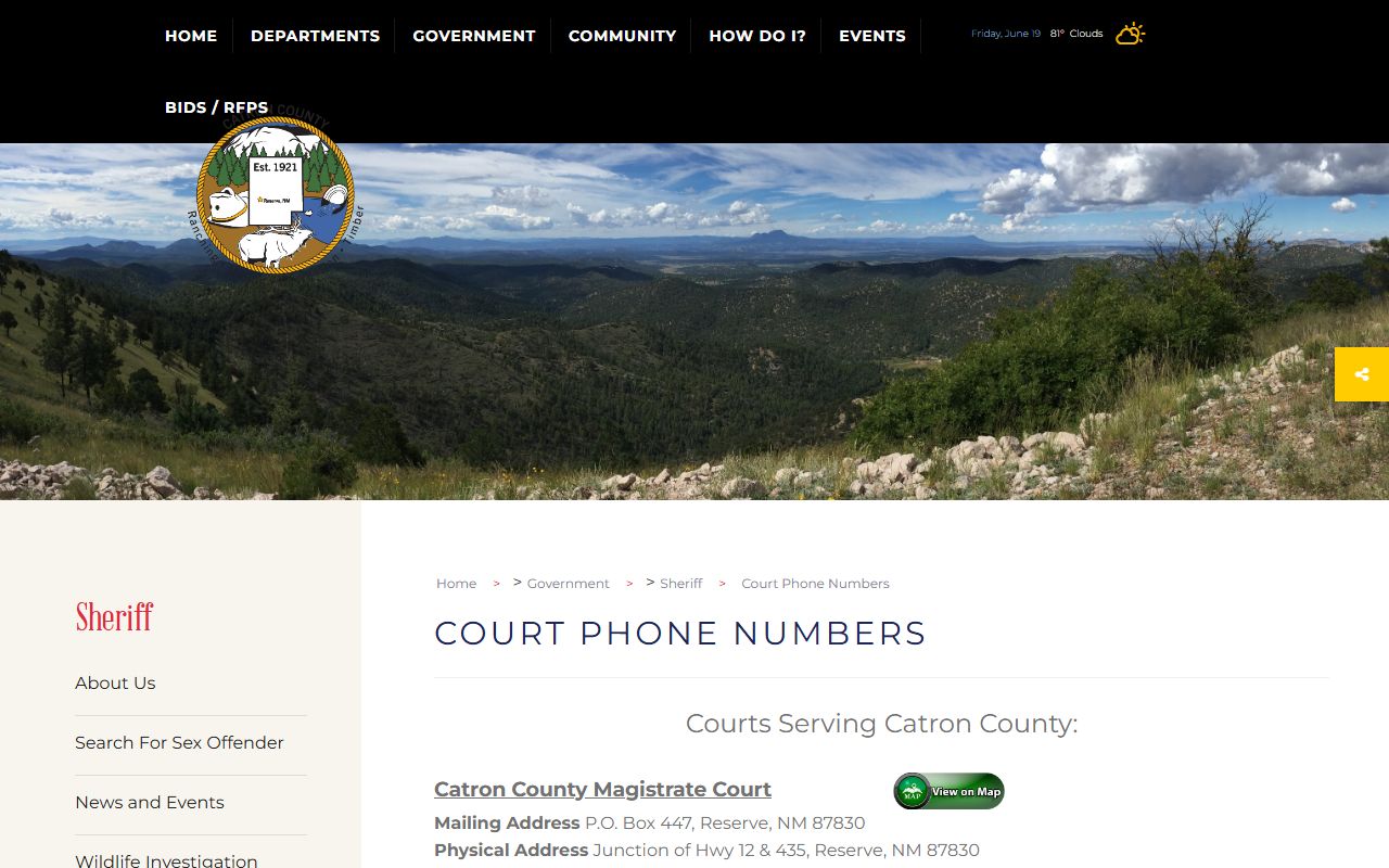 Catron County warrant records sheriff court phone numbers
